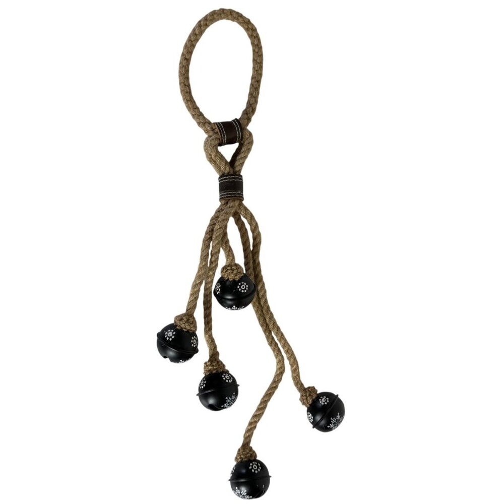 Rustic Dog Potty Doorknob Bell Puppy Decorative Jute Rope Black White Hand Paint